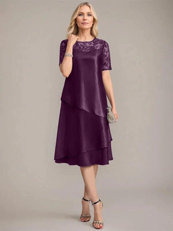 A-Line Scoop Knee-Length Mother of the Bride Dress With Applique &amp; Sequins by Dreamylily