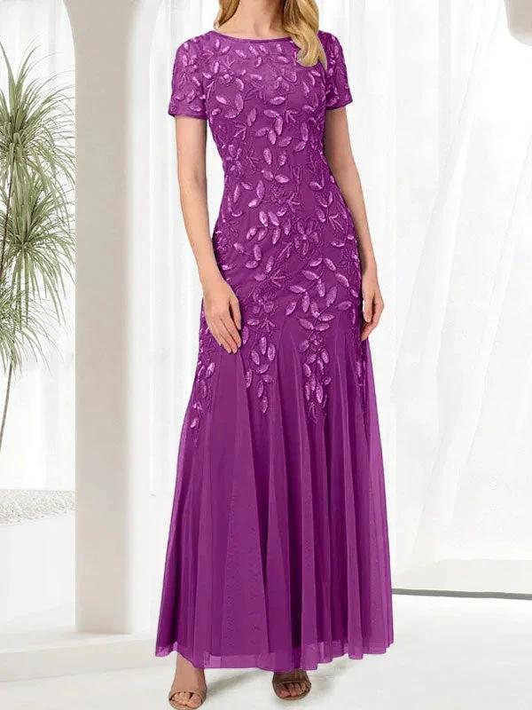Blue Mermaid Round Neck Long Mother of the Bride Dress With Beadings by Dreamylily