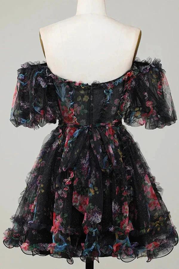 Pretty Fuchsia Puff Sleeves A-Line Princess Homecoming Dress PD532 by pgmdress