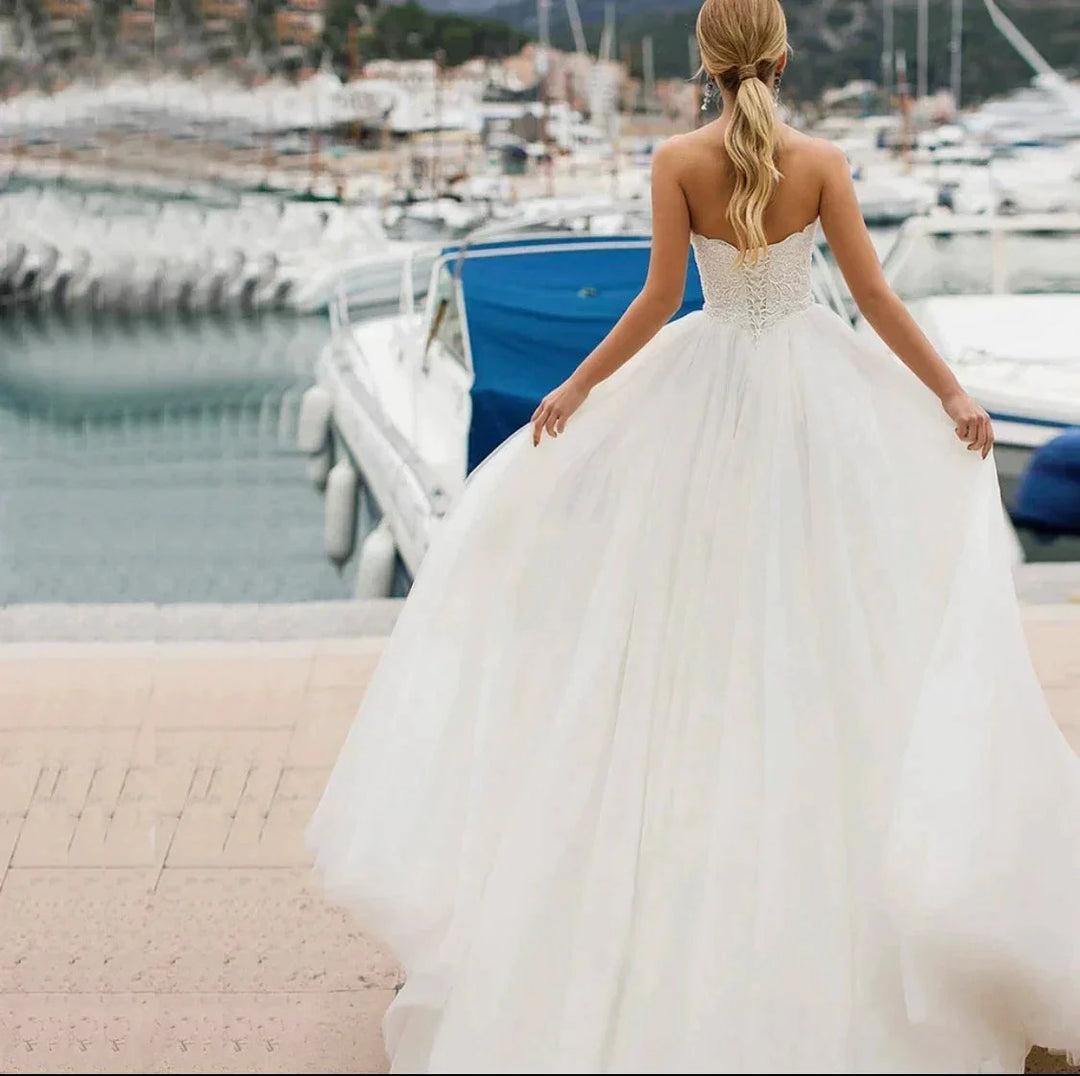 Princess Wedding Dress 2021 A-Line Sweetheart Sleeveless Backless Embroidery Chiffon Sweep Train Bridal Gown Vestidos De Noiva by payinti