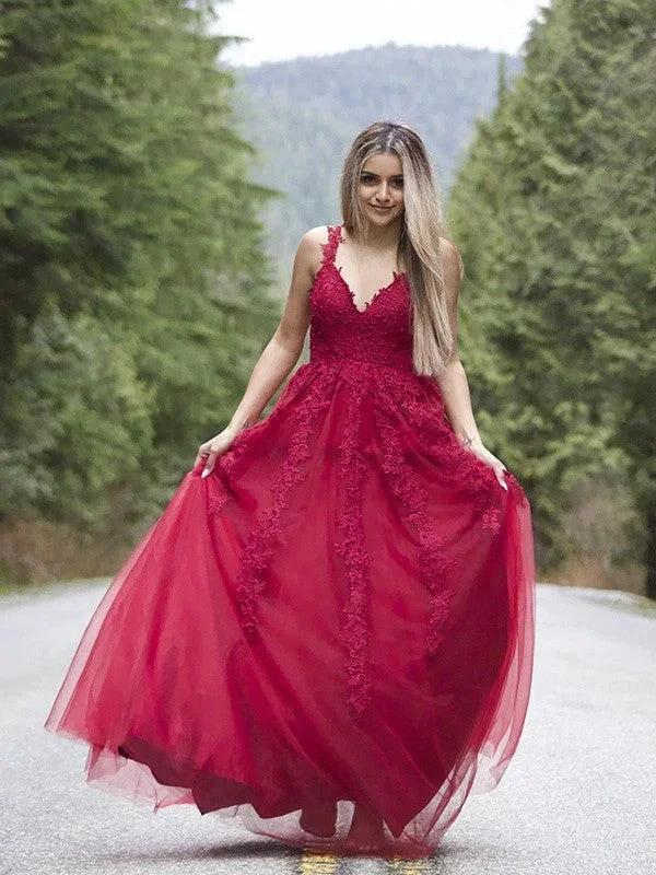 Applique Tulle Floor Length Dresses SYP131 by vivymakudress
