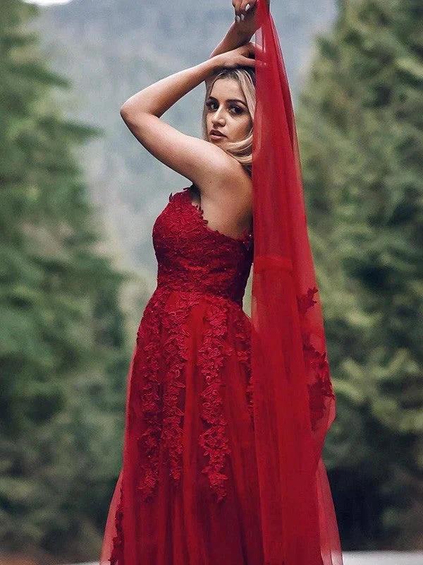 Applique Tulle Floor Length Dresses SYP131 by vivymakudress