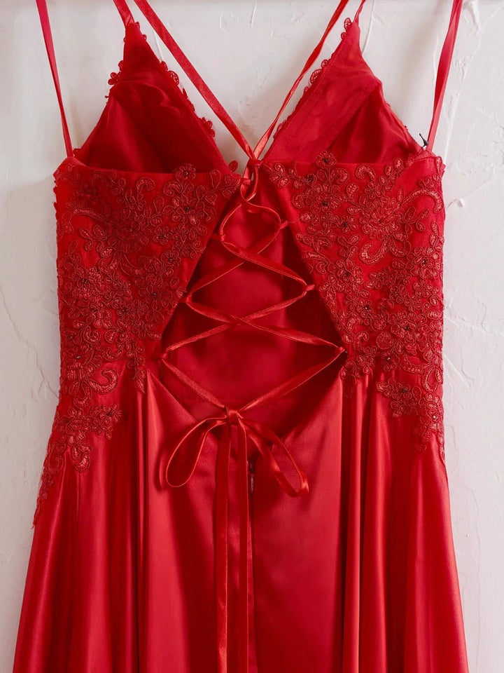 Sunnderly A-line Spaghetti Straps Corset Back Prom Dress With Split by KissProm