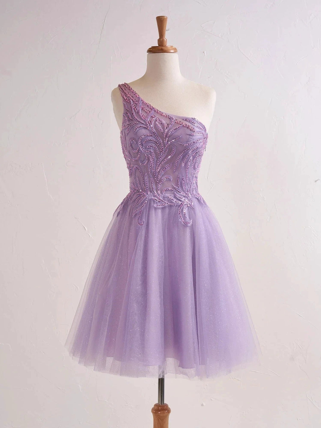 One Shoulder A-line Lilac Short Homecoming Dress with Appliques by KissProm