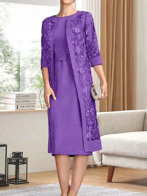 Sheath/Column Scoop Knee-Length Chiffon Mother of the Bride Dress With Pleated Sequins by Dreamylily