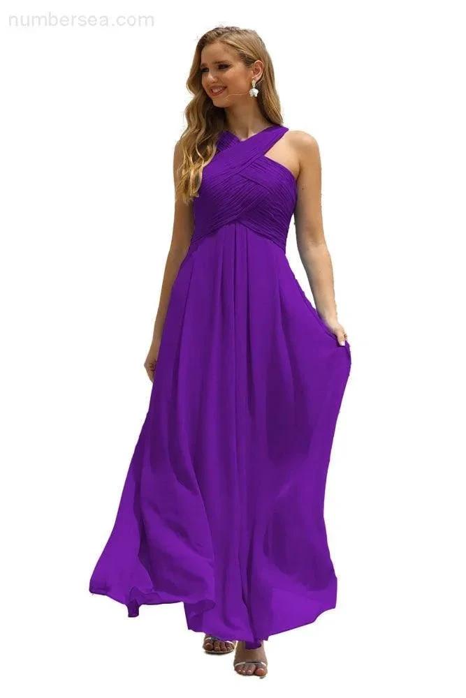 Numbersea Women Halter Chiffon Bridesmaid Dress A-line Long Formal Prom Gown SEA28015 by numbersea