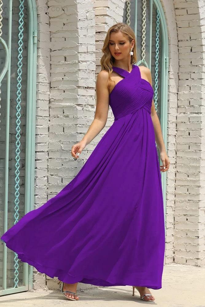 Numbersea Women Halter Chiffon Bridesmaid Dress A-line Long Formal Prom Gown SEA28015 by numbersea