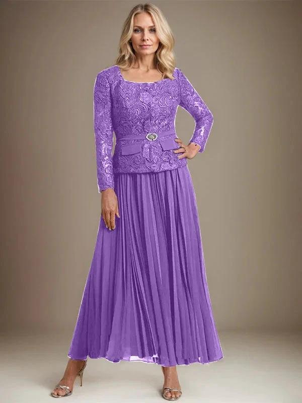 A-line Square Ankle-Length Chiffon Mother of the Bride Dress With Pleated by Dreamylily