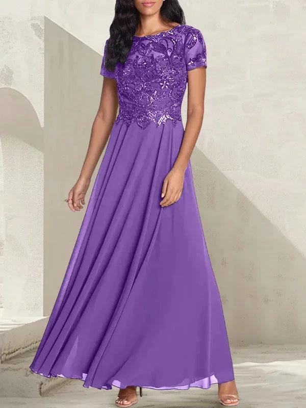 Charcoal Grey A-Line Scoop Long Mother of the Bride Dress With Beadings by Dreamylily
