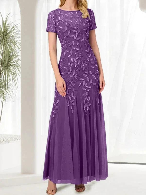 Blue Mermaid Round Neck Long Mother of the Bride Dress With Beadings by Dreamylily
