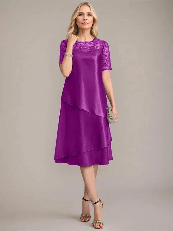 A-Line Scoop Knee-Length Mother of the Bride Dress With Applique &amp; Sequins by Dreamylily