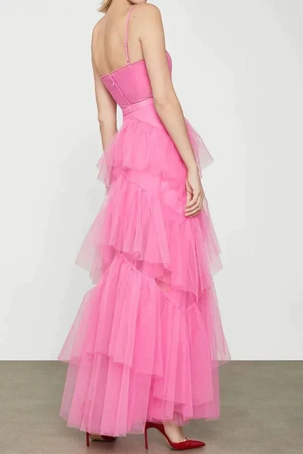 Elegant A-Line Hot Pink Tiered Tulle Long Prom Dress Evening Dress Y1594 by simplepromdress