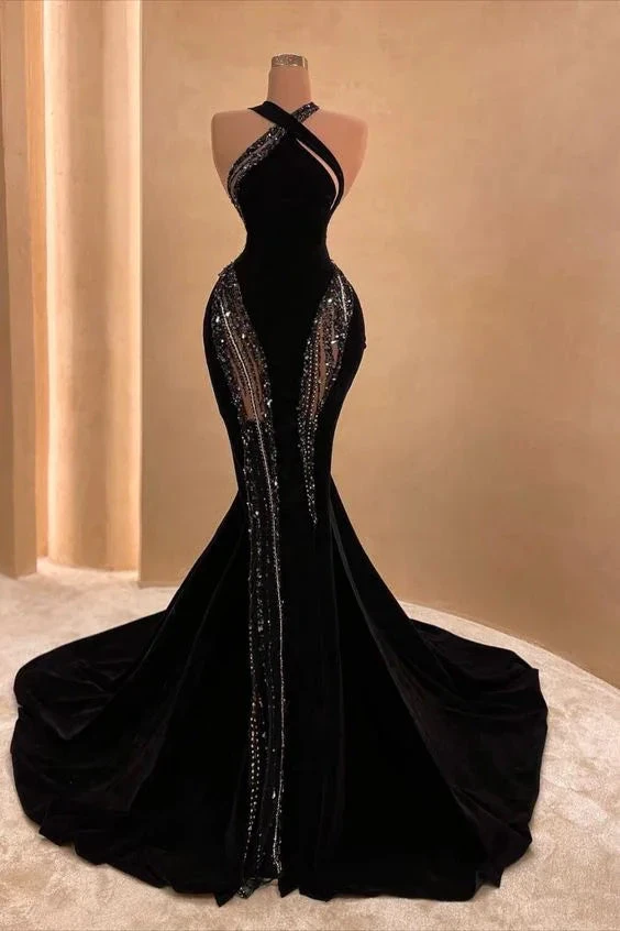 Sexy Black Mermaid Long Prom Dress with Train,Chic Black Evening Gown Y4178 by simplepromdress