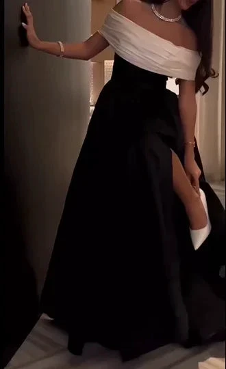 Luxury Black And White Satin Prom Dresses With Removable Tail Custom Made Cocktail Party Evening Dress Y5025 by simplepromdress