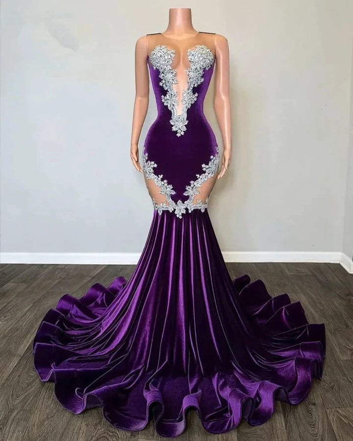New Purple Mermaid Evening Dress With Lace Elegant Fishtail Black Girls Prom Dress Plus Size Formal Occasion Party Gowns Y6581 by simplepromdress