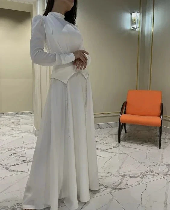 Chic White A-line Long Sleeve Evening Dress Unique Prom Gown Y6885 by simplepromdress