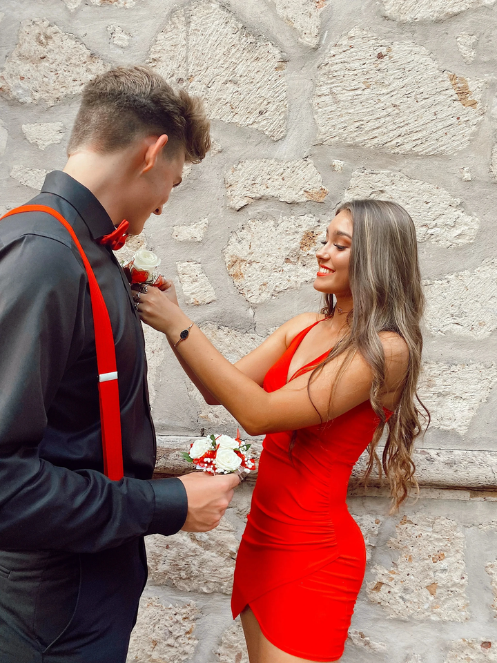 Red V Neck Sleeveless Homecoming Dress Party Dress Y2662 by simplepromdress