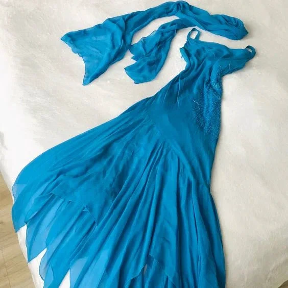 Gorgeous Blue Chiffon Mermaid Evening Dress Long Prom Dress With Beaded Y8080 by simplepromdress
