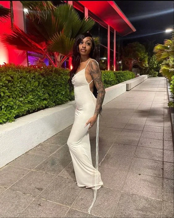 Women Spaghetti Strap Backless Bodycon Dress,White Evening Dress Y1947 by simplepromdress