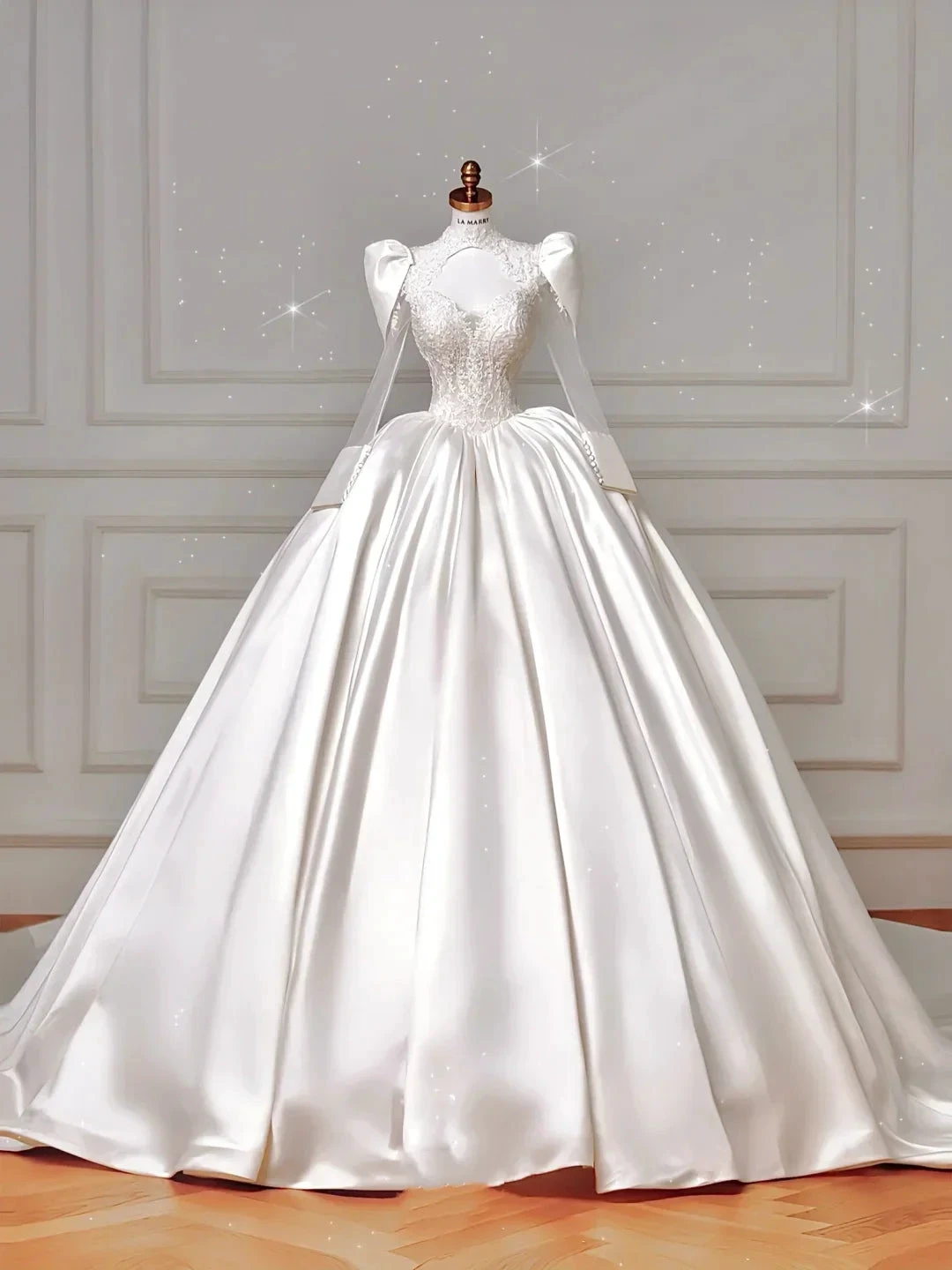 Gorgeous White Satin Lace Appliques A Line Wedding Dress,Formal Prom Dress Y8607 by simplepromdress