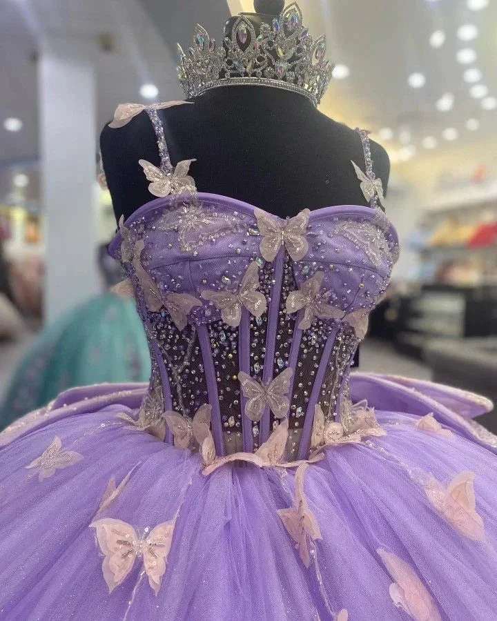 Purple Tulle Ball Gown With Butterflies,Sweet 16 Dress,Purple Princess Dress Y2270 by simplepromdress