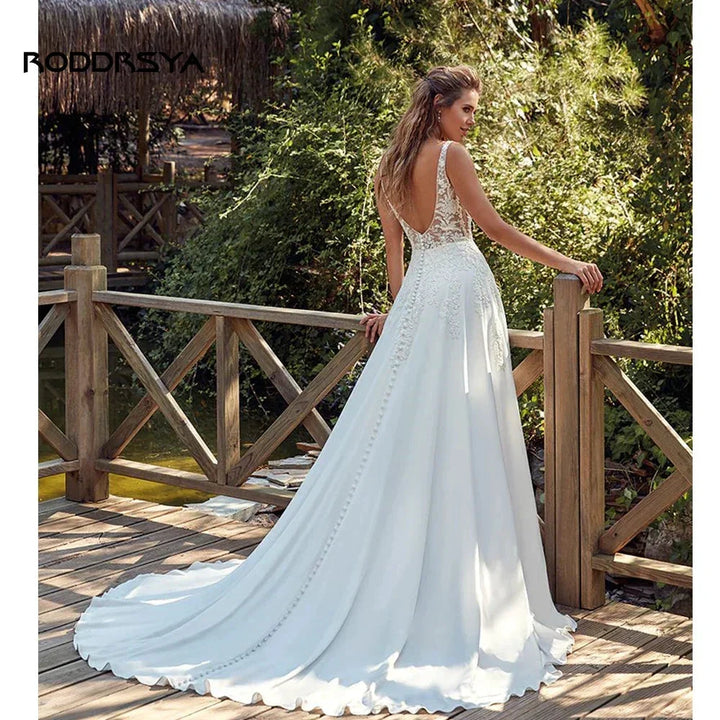RODDRSYA Boho Wedding Dresses For Women V-Neck Appliques Backless Bridal Gown With Button Vestidos De Novia Custom Made by payinti