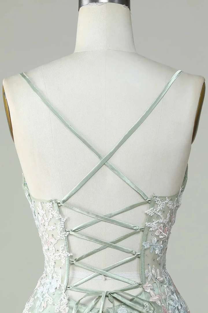 Dusty Sage Spaghetti Straps Homecoming Dress With Criss Cross Back Y2925 by simplepromdress