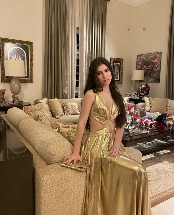 Fashion Gold Deep V Neck Long A Line Prom Evening Dress Y7943 by simplepromdress