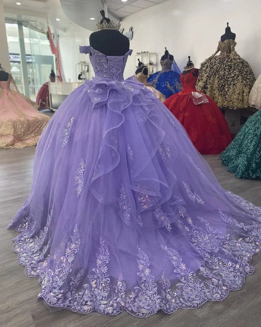 Lilac Corset Mexican Quinceanera Dress Ball Gown,Appliques Lace Birthday Dress Y1476 by simplepromdress