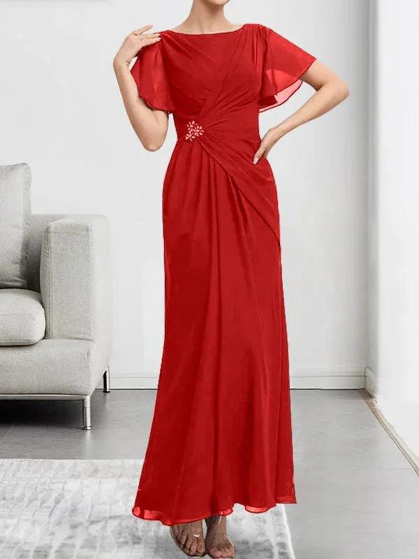 A-line Scoop Illusion Tea-Length Chiffon Lace Mother of the Bride Dress With Beading Sequins by Dreamylily