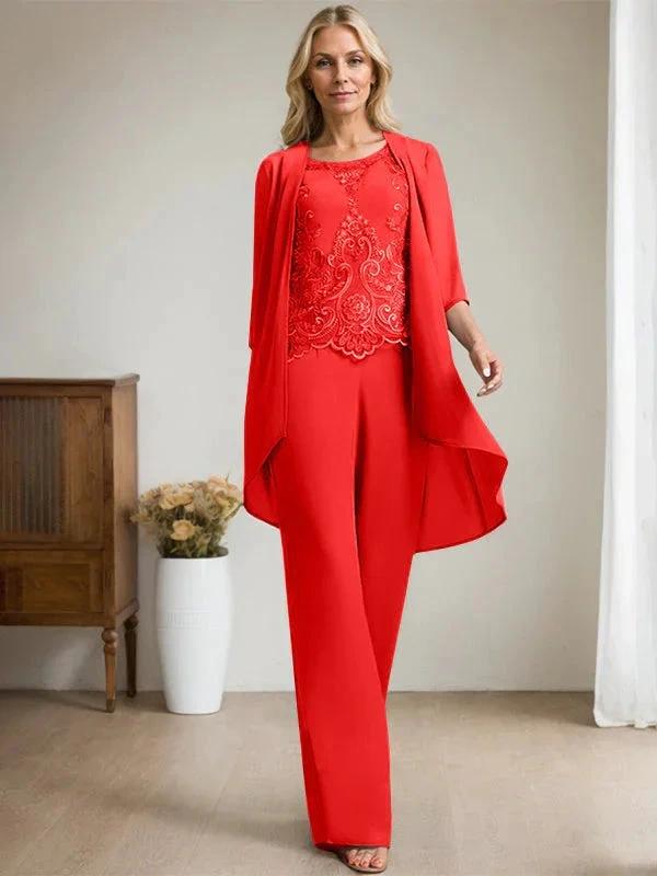 Separates Jumpsuit/Pantsuit Scoop Floor-Length Chiffon Lace Mother of the Bride Dress With Beading Sequins by Dreamylily