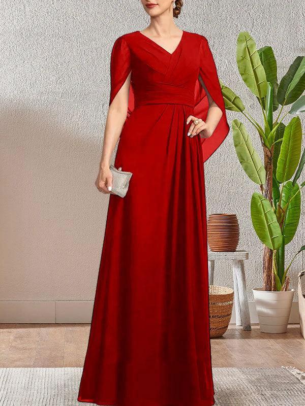 Dark Navy A-Line V-Neck Long Mother of Bride Dress by Dreamylily