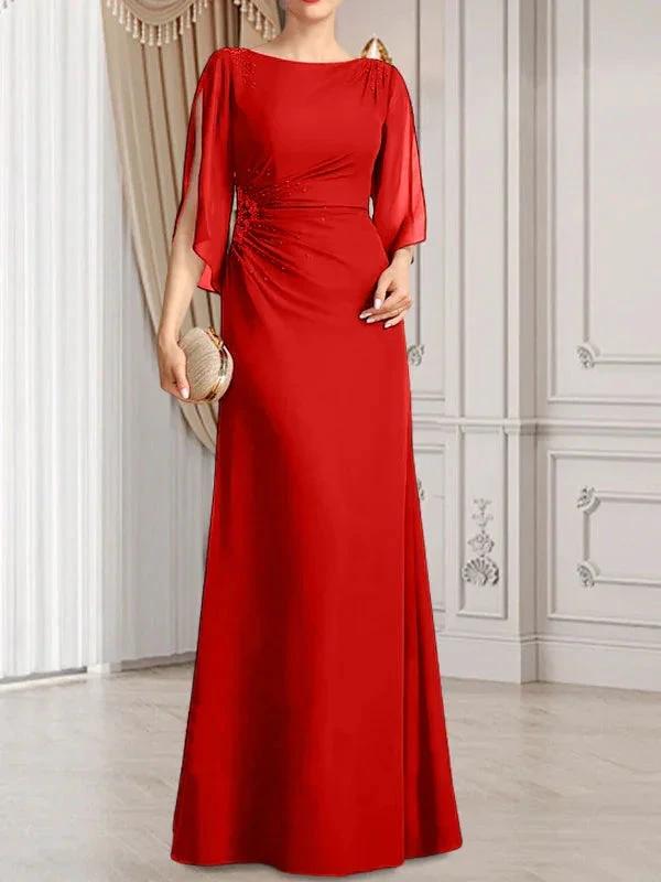 Sheath/Column Scoop Floor-Length Chiffon Mother of the Bride Dress With Pleated Beading by Dreamylily