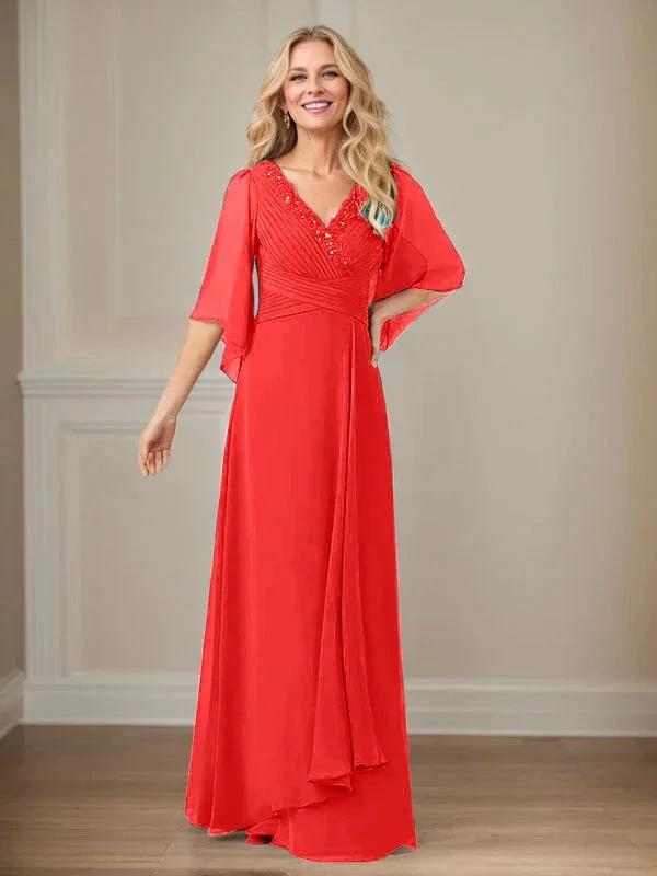 A-Line V-Neck Long Sequins Chiffon Mother Dress by Dreamylily