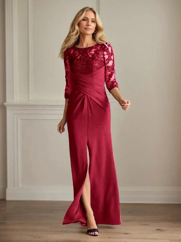 Plum Sheath Lace Stretch Crepe Mother of the Bride Dress by Dreamylily