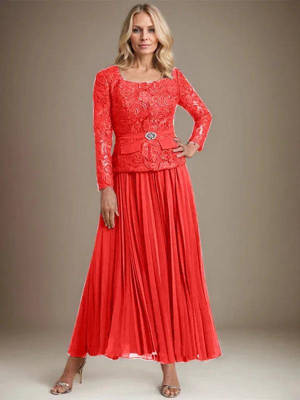 A-line Square Ankle-Length Chiffon Mother of the Bride Dress With Pleated by Dreamylily