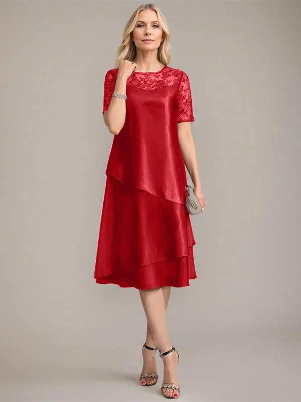 A-Line Scoop Knee-Length Mother of the Bride Dress With Applique &amp; Sequins by Dreamylily
