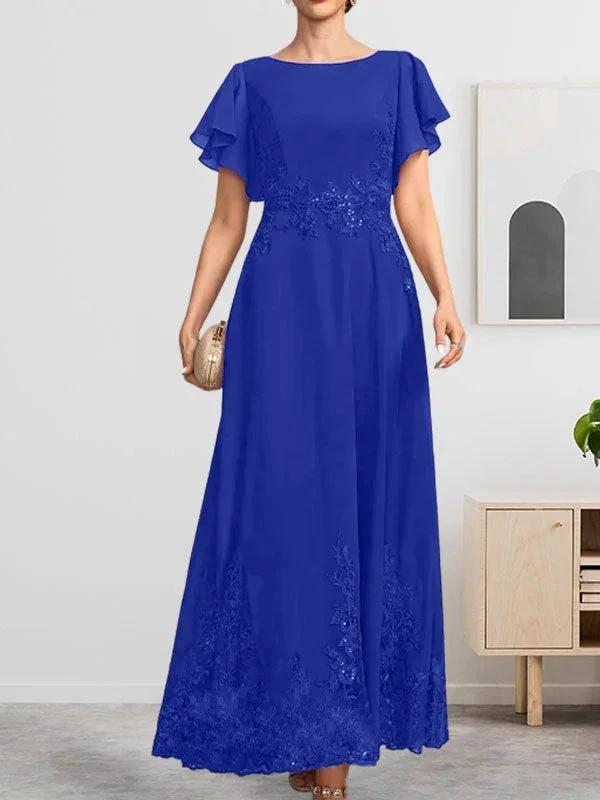 A-line Scoop Ankle-Length Lace Chiffon Mother of the Bride Dress With Sequins by Dreamylily