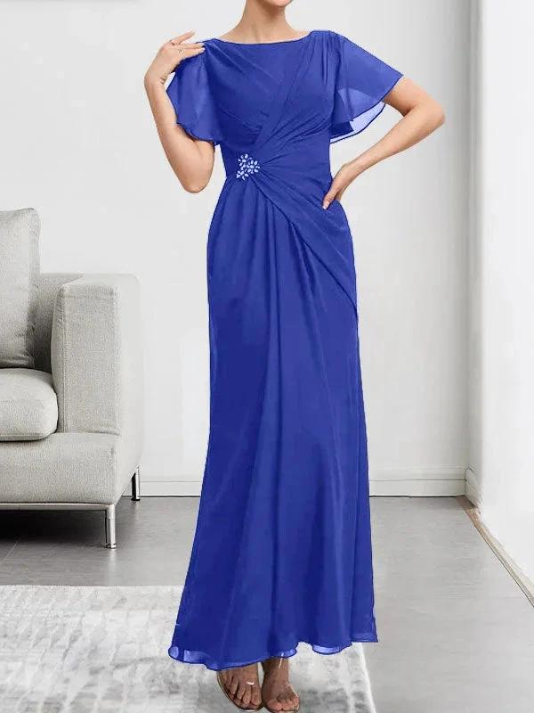 A-line Scoop Ankle-Length Chiffon Mother of the Bride Dress With Beading Pleated by Dreamylily
