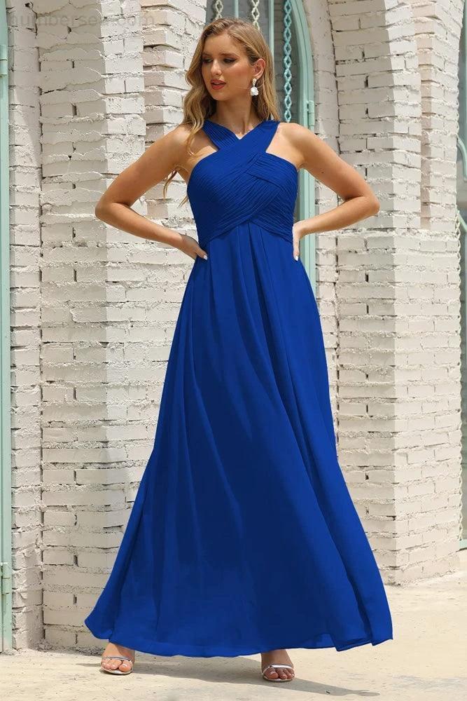 Numbersea Women Halter Chiffon Bridesmaid Dress A-line Long Formal Prom Gown SEA28015 by numbersea