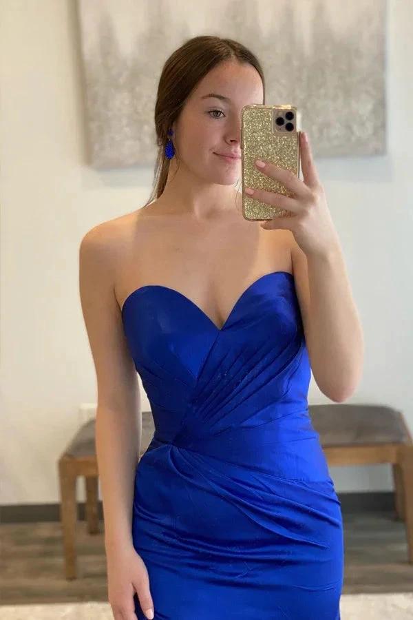 Royal Blue Satin Sweetheart Simple Prom Dresses PSK507 by pgmdress