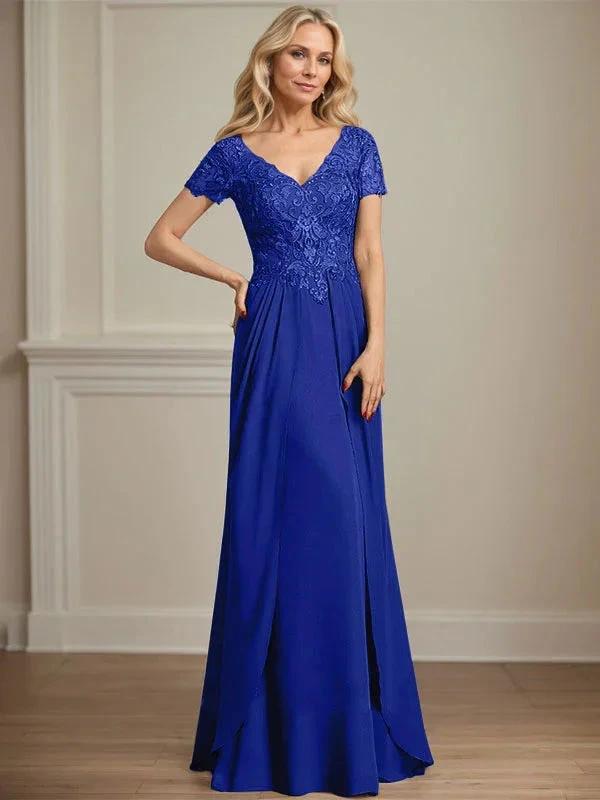 A-line V-Neck Floor-Length Chiffon Lace Mother of the Bride Dress by Dreamylily