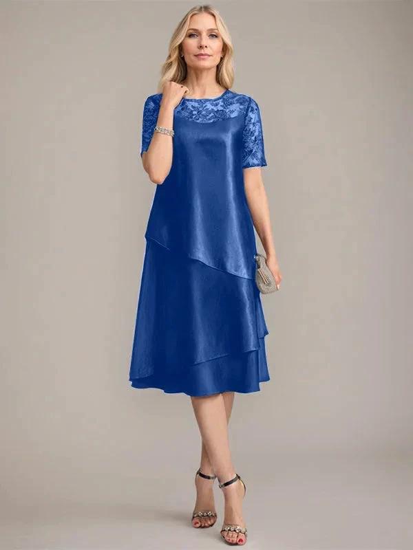 A-Line Scoop Knee-Length Mother of the Bride Dress With Applique &amp; Sequins by Dreamylily