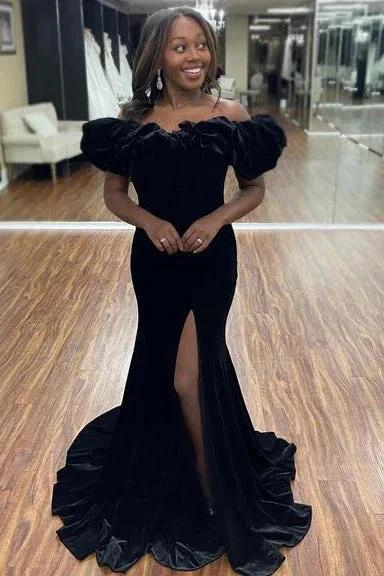 Off The Shoulder Royal Blue Formal Dress With Slit SYP95 by vivymakudress