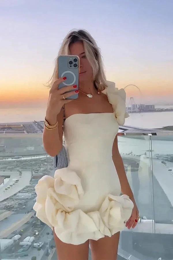 Ruffled Satin Short Party Dress One Shoulder Homecoming Dress PD550 by pgmdress