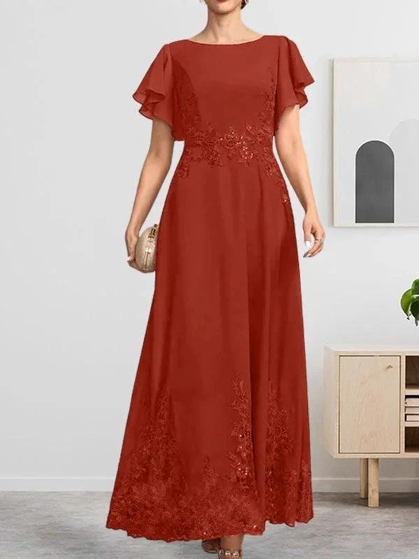 A-line Scoop Ankle-Length Lace Chiffon Mother of the Bride Dress With Sequins by Dreamylily