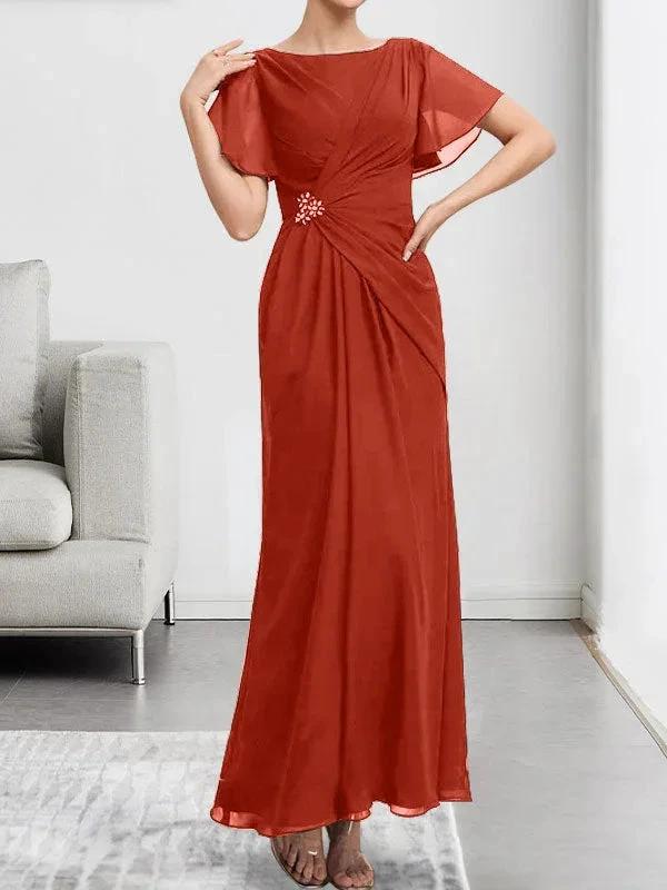 A-line Scoop Ankle-Length Chiffon Mother of the Bride Dress With Beading Pleated by Dreamylily