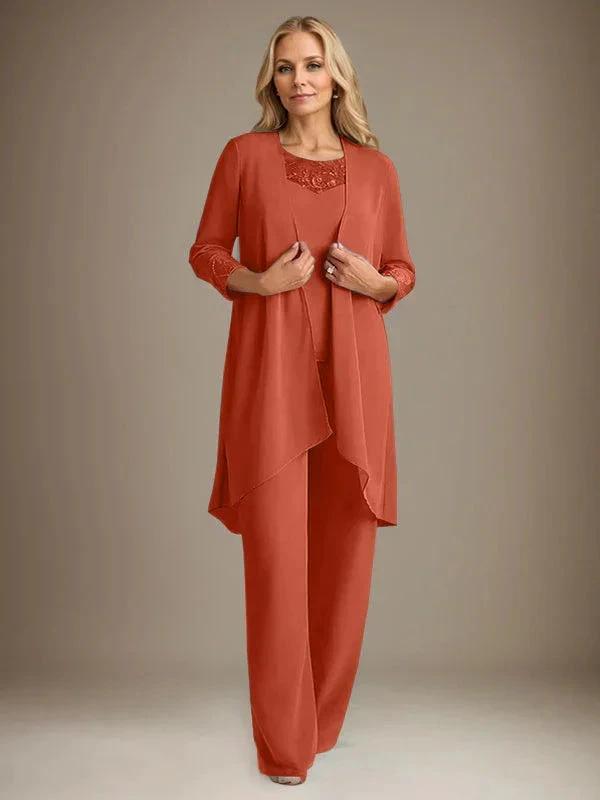 Chiffon Scoop Long Sleeves Mother Of The Bride Pantsuits With Jacket by Dreamylily