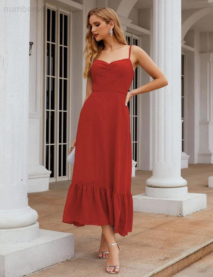 Numbersea Spaghetti Strap Chiffon Bridesmaid Dress Ankle Length Formal A Line Cocktail Party Homecoming Dress for Juniors SEA28028 by numbersea