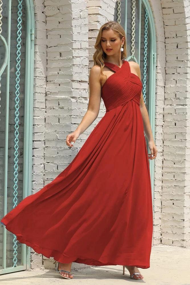 Numbersea Women Halter Chiffon Bridesmaid Dress A-line Long Formal Prom Gown SEA28015 by numbersea